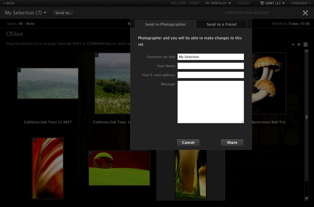 Zenfolio Favorites Set share with Photographer