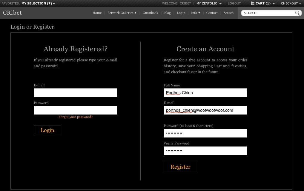 Zenfolio new account screen